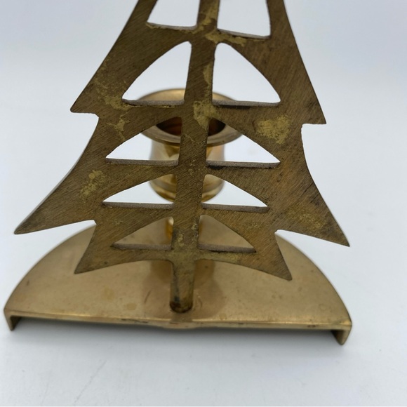 VTG Gatco Solid Brass Christmas Tree Holiday Taper Candle Holder Made In India - Picture 15 of 16